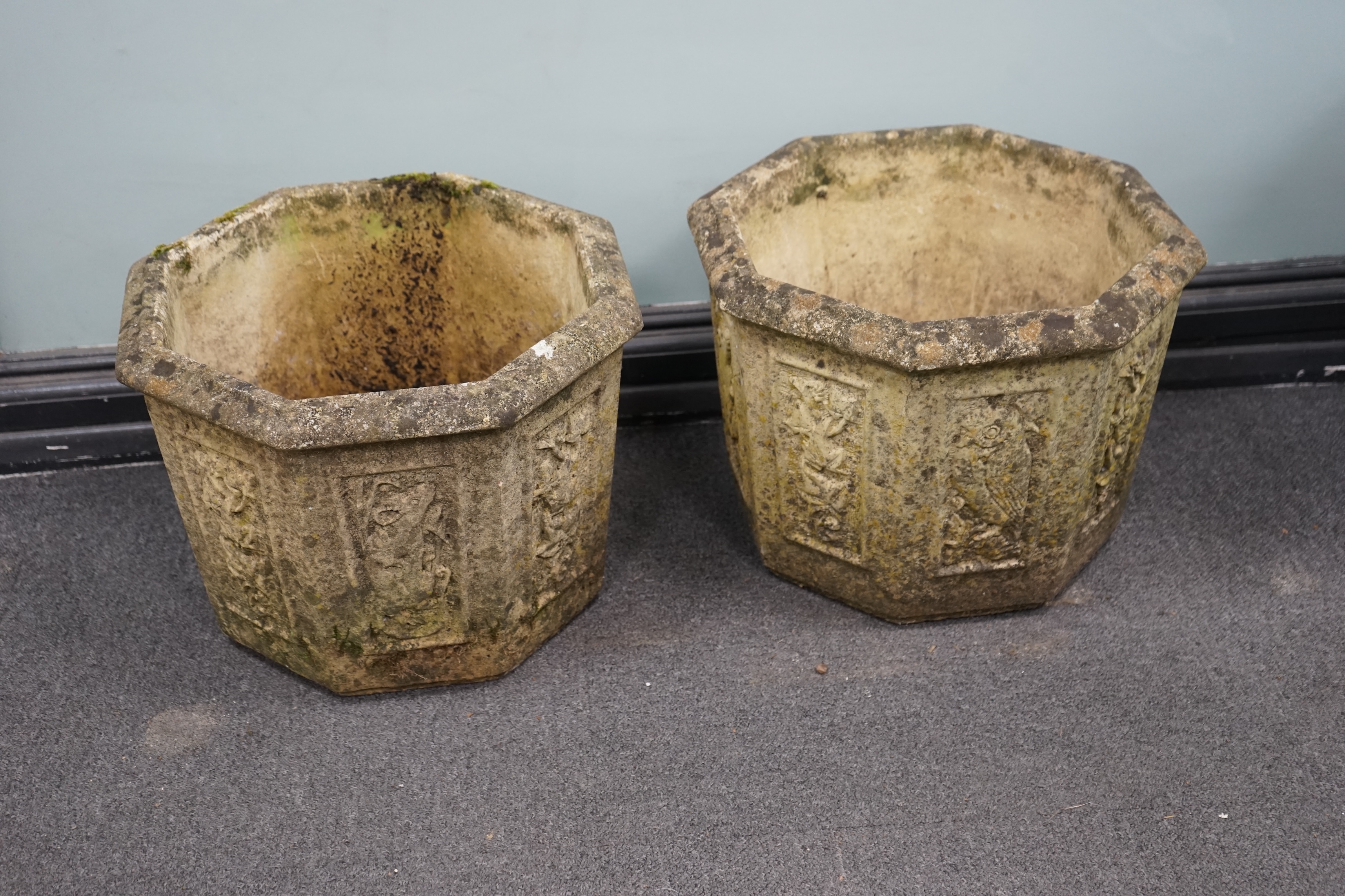 A pair of Willowstone octagonal reconstituted stone garden planters